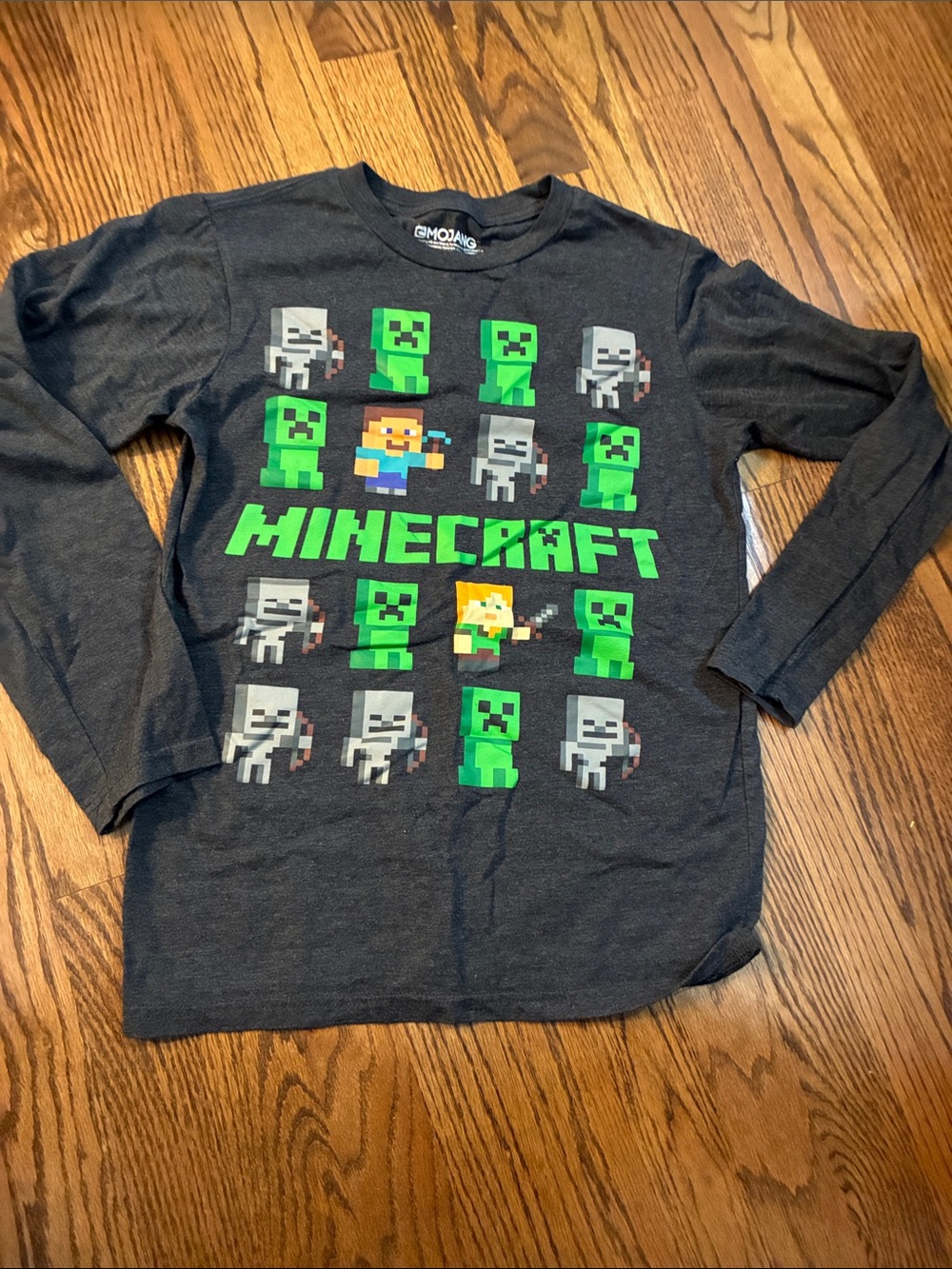Minecraft Boys' Long-Sleeve Graphic Tee Large Gray Creeper Steve Alex